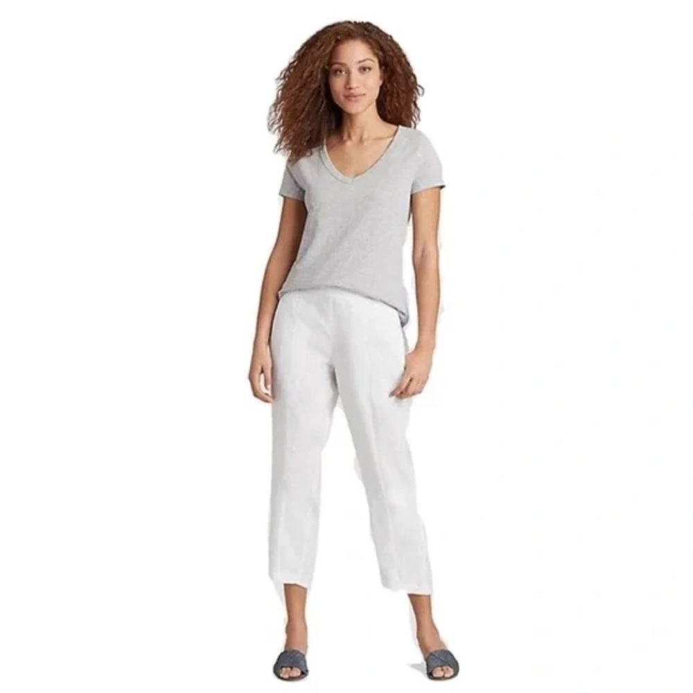 EILEEN FISHER WHITE WIDE LEG CROPPED 100% LINEN PANTS Size Large